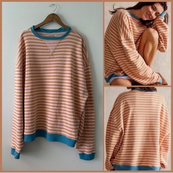 Free People Oversized Classic Striped Slouchy Crewneck Lightweight Sweater Top - Picture 2 of 11